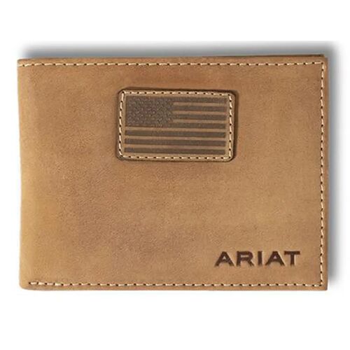 Men's Flag Patch Leather Bifold Wallet in Brown