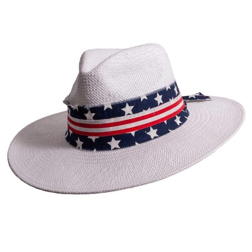White Straw Knox Sun Hat with Flag Hat Band