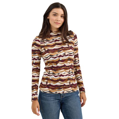 Women's Western Print Mock Neck Shirt