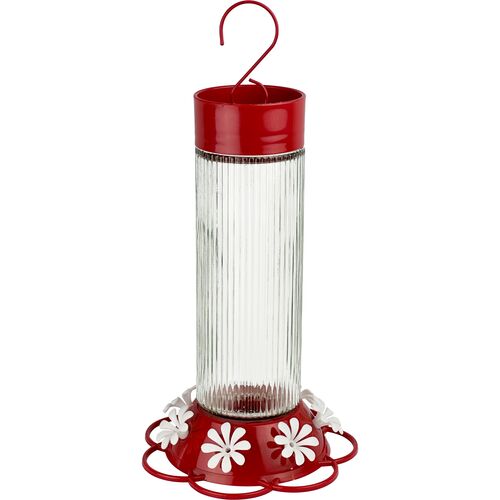 Ribbed Rose Glass Gravity Hummingbird Feeder