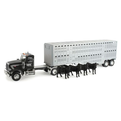 1:16 Scale Peterbilt Semitruck with Livestock Trailer and Cows