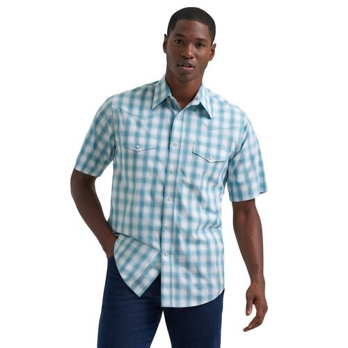 Men's Wrinkle Resist Short Sleeve Western Snap Plaid Shirt
