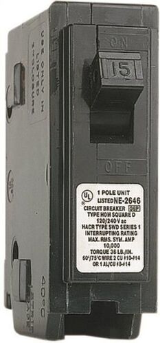 120/240 VAC, 15 Amp, 1 Pole Standard Circuit Breaker