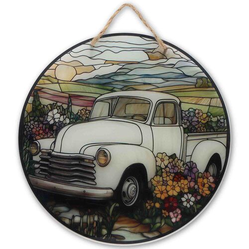 White Truck Stained Glass Decor