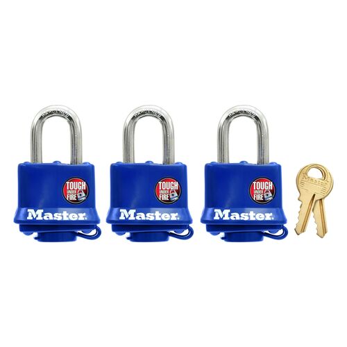 1-9/16" Wide Covered Laminated Steel Pin Tumbler Padlock in Blue 3-Pack