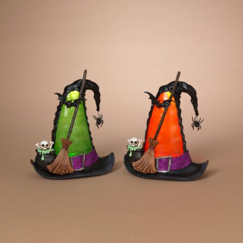 10.7" H Battery-Operated Halloween Spinning Smoky Water Globe Witch Hat Light - Assorted