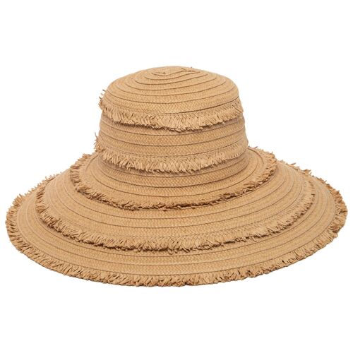 Women's Olas Fringe Wide Brim Sun Hat in Toast