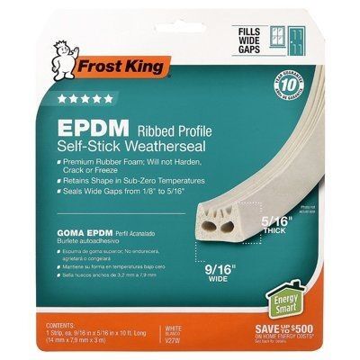 V27WA Extreme Rubber Weather-Strip Tape Cushioned Ribbed 1/2" x 5/16" x 10', White