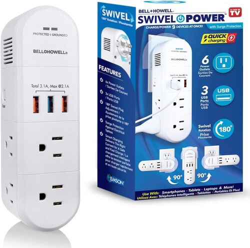 Swivel Power 180-Degree Swiveling Power Strip with Surge Power