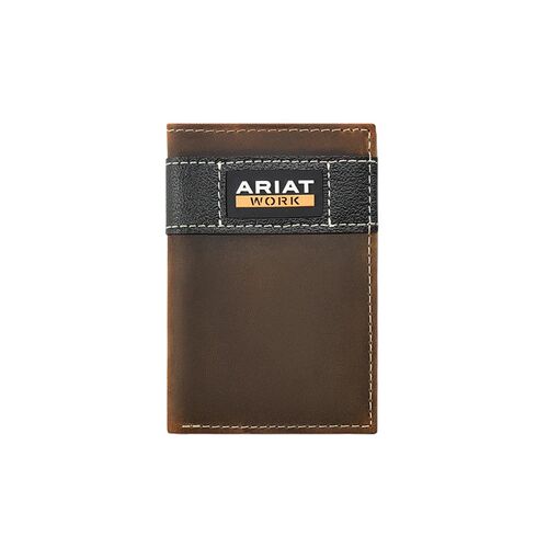 Men's Trifold Patch Leather Work Wallet in Brown