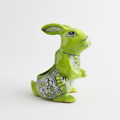 Talavera 11.5" Standing Rabbit Planter in Mint