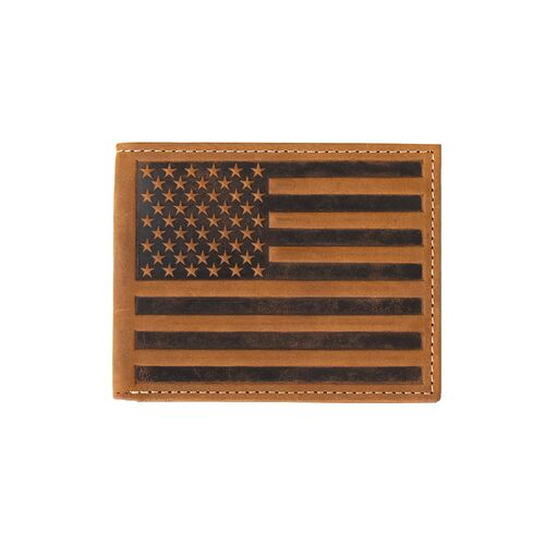 Men's Embossed American Flag Bifold Wallet in Brown