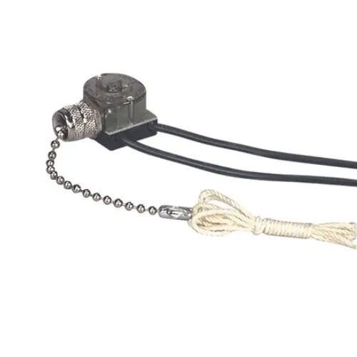 3A 125V Single-Pole Pull Chain Switch with End Bell Canopy – Nickel Finish