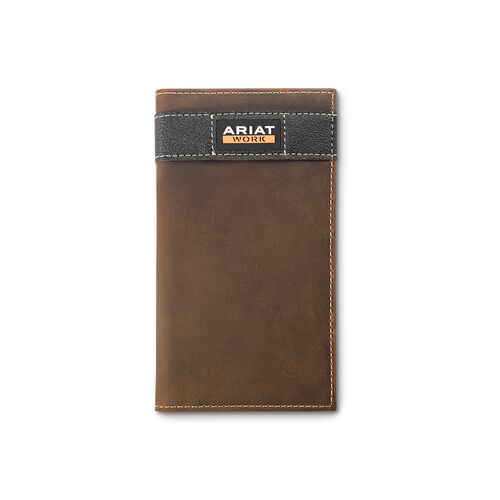 Men's Checkbook Leather Work Wallet in Brown