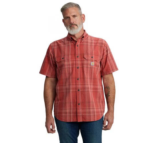 Men's Loose Fit Midweight Short-Sleeve Plaid Shirt