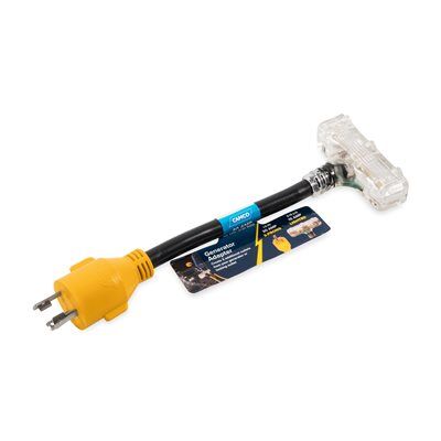 Heavy-Duty PowerGrip 3 Prong Locking Generator Adapter - 30A M to 15A Lighted F