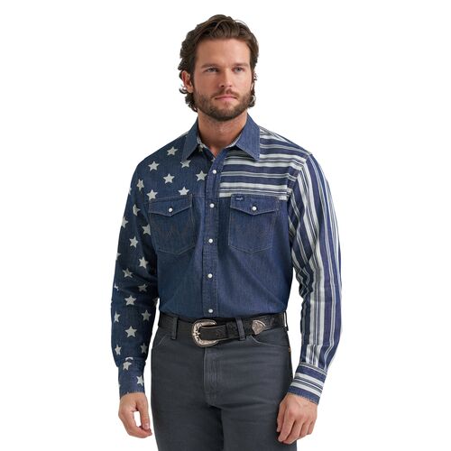 Men's Vintage-Inspired Stars & Stripes Western Snap Shirt