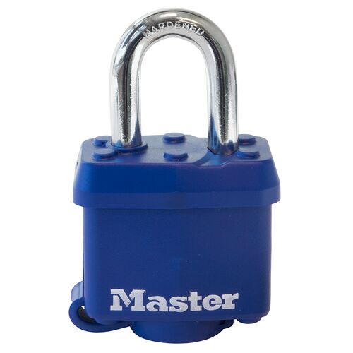 1-9/16" Wide Covered Laminated Steel Pin Tumbler Padlock in Blue