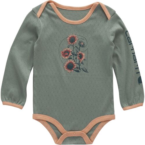 Girls' Long-Sleeve Graphic Flower Floral "C" Bodysuit