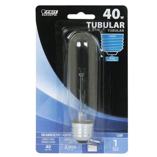 40 watt T10 120V with a Medium (E26) base Clear Incandescent Light Bulb.