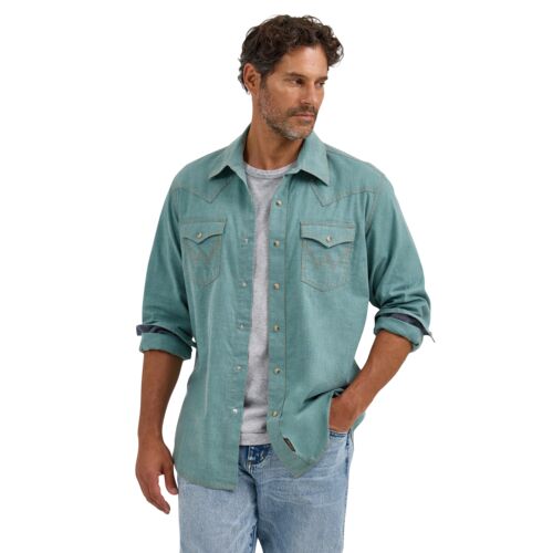 Men's Retro Premium Western Snap Solid Shirt