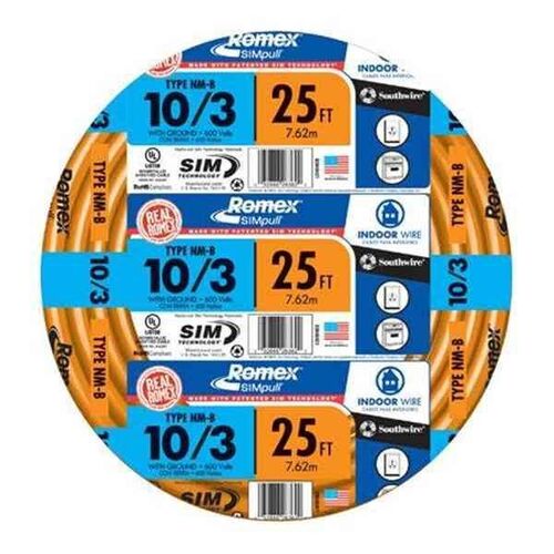 10/3 CU Romex SIMpull Copper Type NM-B Cable with Ground Building Wire