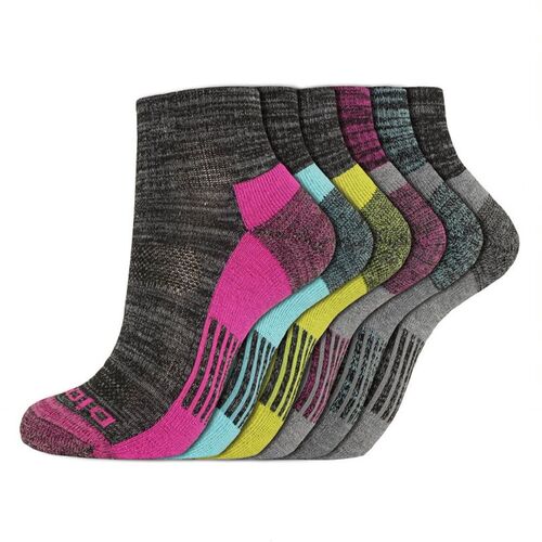 Women's 6-Pack Dri-Tech Quarter Socks in Black Assorted - 6-9