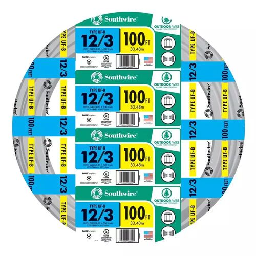 12/3 CU UF-B Copper Cable with Ground Building Wire - 100'
