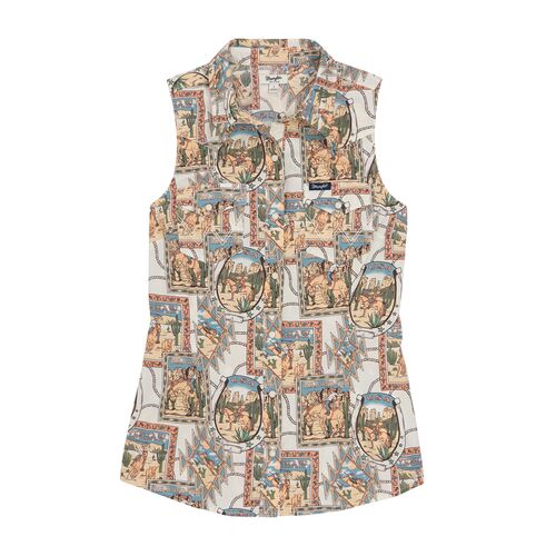 Women's Bold Print Sleeveless Western Snap Shirt