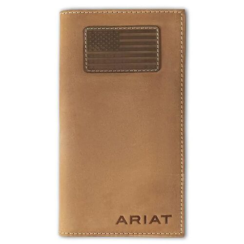 Men's Flag Patch Leather Rodeo Style Wallet in Brown