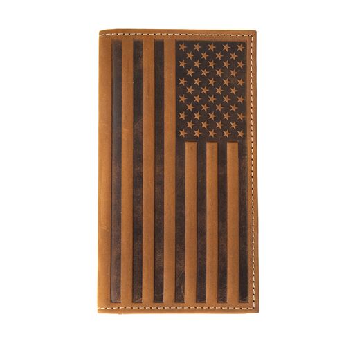 Men's Embossed American Flag Rodeo Wallet in Brown
