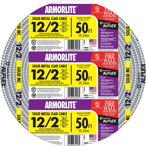 12/2 Armorlite Solid Aluminum Metal Clad Cable - 50'