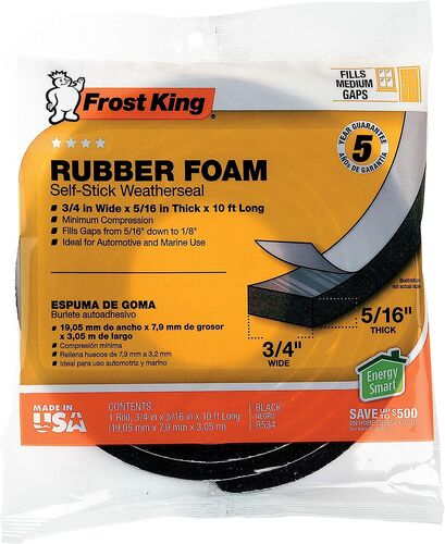 Rubber Foam Self-Stick Weatherseal - 3/4" x 5/16" x 10'