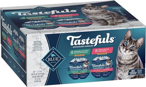 Tastefuls Spoonless Singles Whitefish & Tuna and Salmon Pate Canned Cat Food Variety Pack - 12/2.6 oz