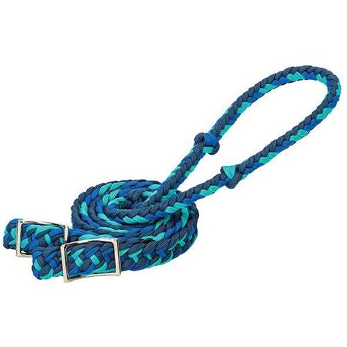 Braided Nylon Barrel Reins in Navy/Royal/Turquoise