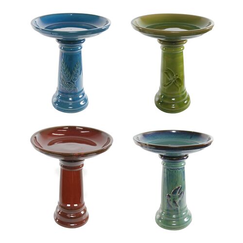 19" Ceramic Etched Birdbath in Assorted Colors