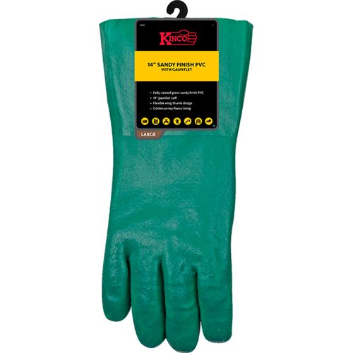 14" PVC Gauntlet Gloves with Sandy Finish - L