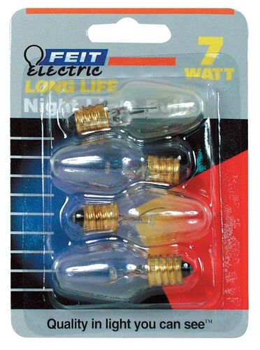 4 Pack 7 Watt Incandescent C7 Clear Night Light Bulb