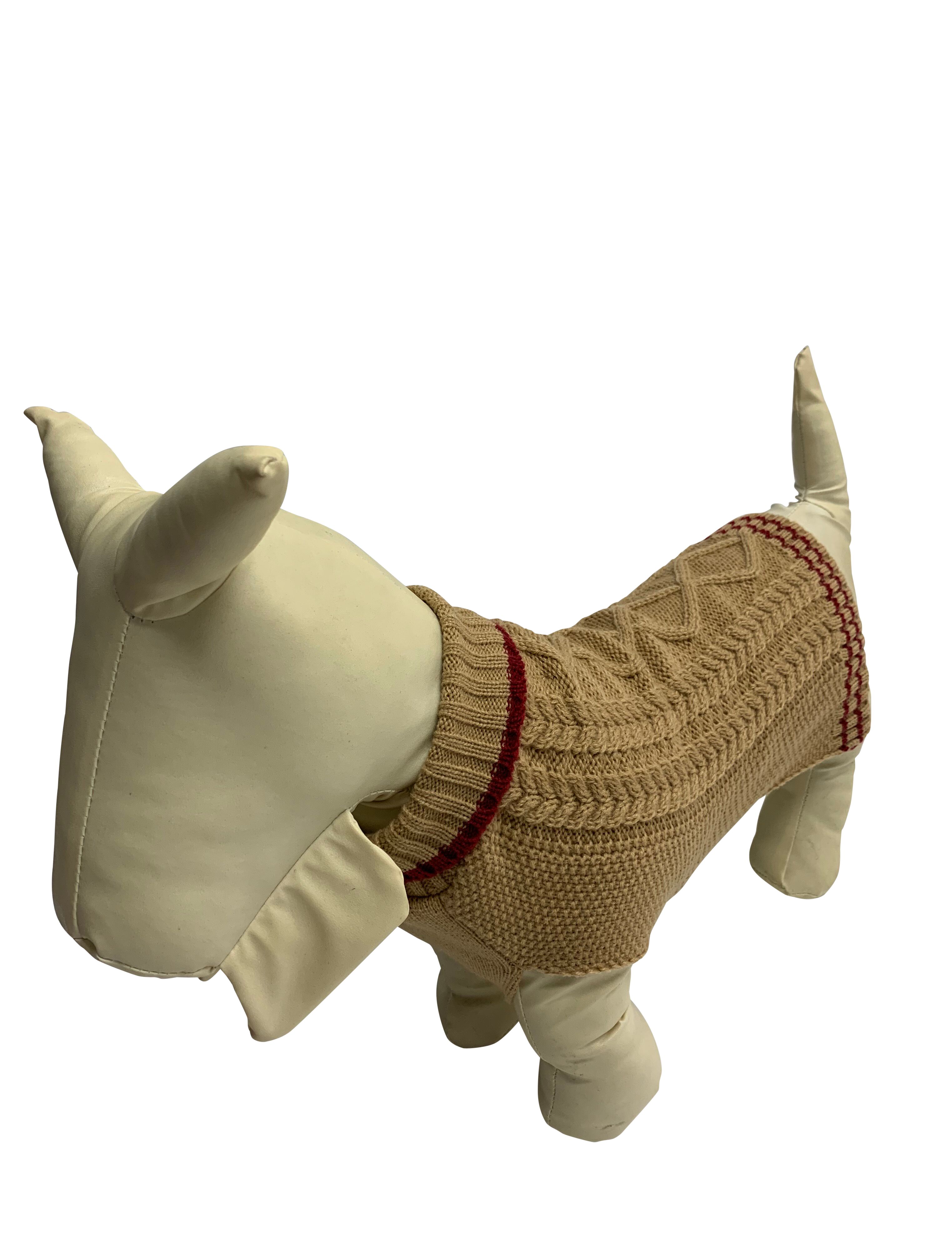 Pet Dog Beige With Red Sweater - M