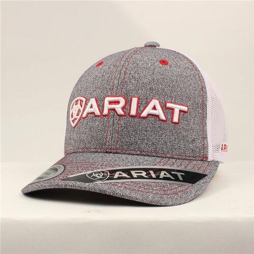 Men's Embroidered Signature Logo Cap in Heathered Grey/Red/White