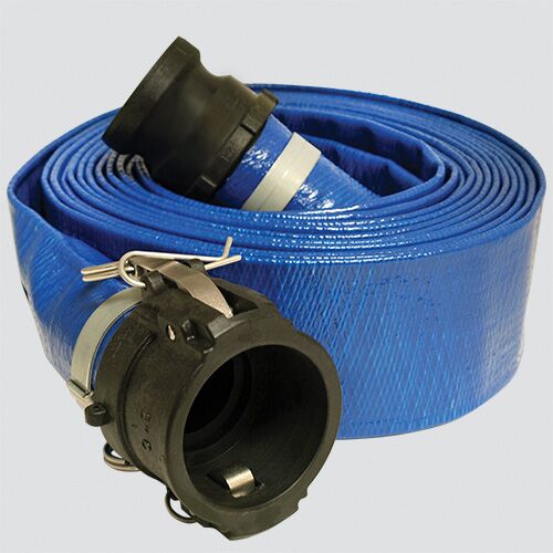 2" x 50' Blue Standard-Duty PVC Layflat Discharge Hose Assembly