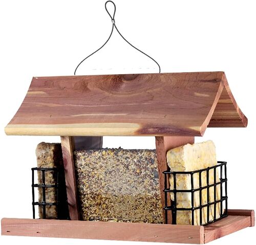 Cedar Hopper Seed and Suet Cake Bird Feeder