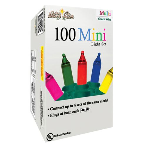 100-Count Mini Light Set in Multi/Green Wire