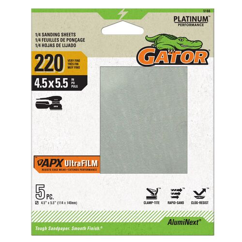 1/4 Sheet AlumiNext Clamp-On Sandpaper 5-Pack - 220 Grit