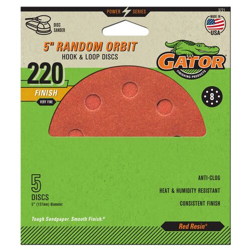 5" Random Orbit Hook & Loop Sanding Discs 5-Pack - 220 Grit