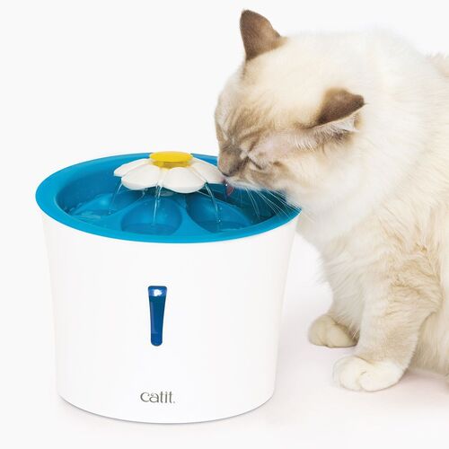 LED Flower Blue Cat Drinking Water Fountain