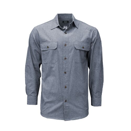 Men's Chambray Button-down Long Sleeve Work Shirt in Blue Chambray