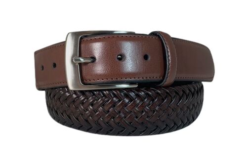 Men's 35mm Stretch Elastic Braid Leather Belt