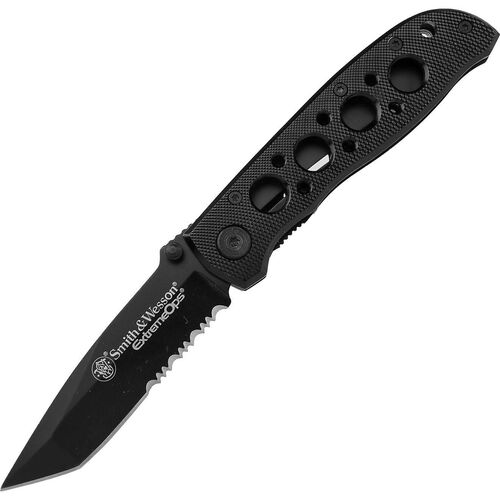4.1" Black Tanto w/ 40% Serrated Blade Black Aluminum Handle w/ Clip Clam Pack