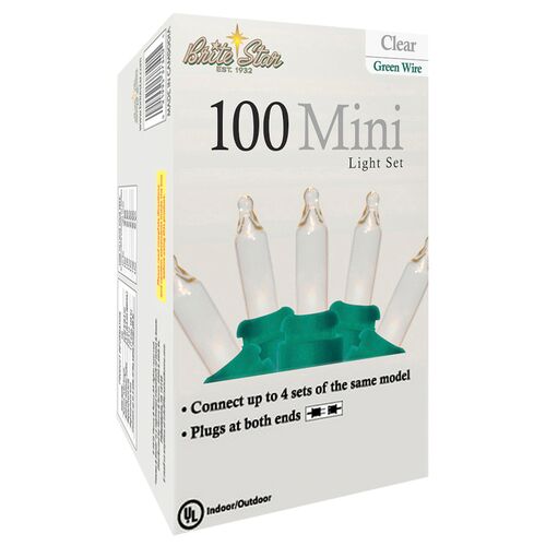 100-Count Mini Light Set in Clear/Green Wire